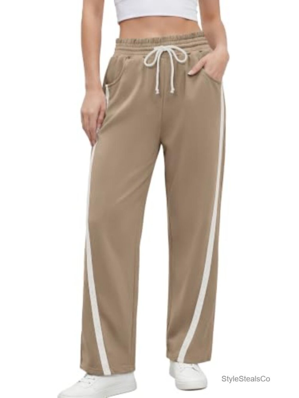 Women's High Waisted Drawstring Track Pants with Pockets, Straight Leg Joggers,